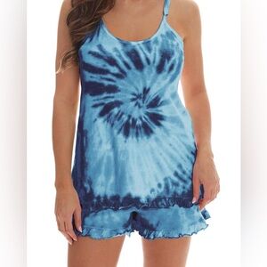 Tie Dye Pajama Short Set with Ruffle Detail